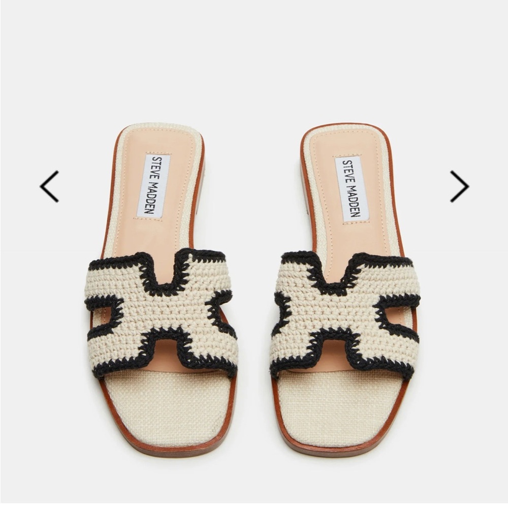 Steve Madden Black and Cream Slip-On Sandals with H-Pattern